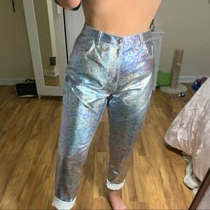 Misguided Holographic High Rise Waisted Mom Jeans